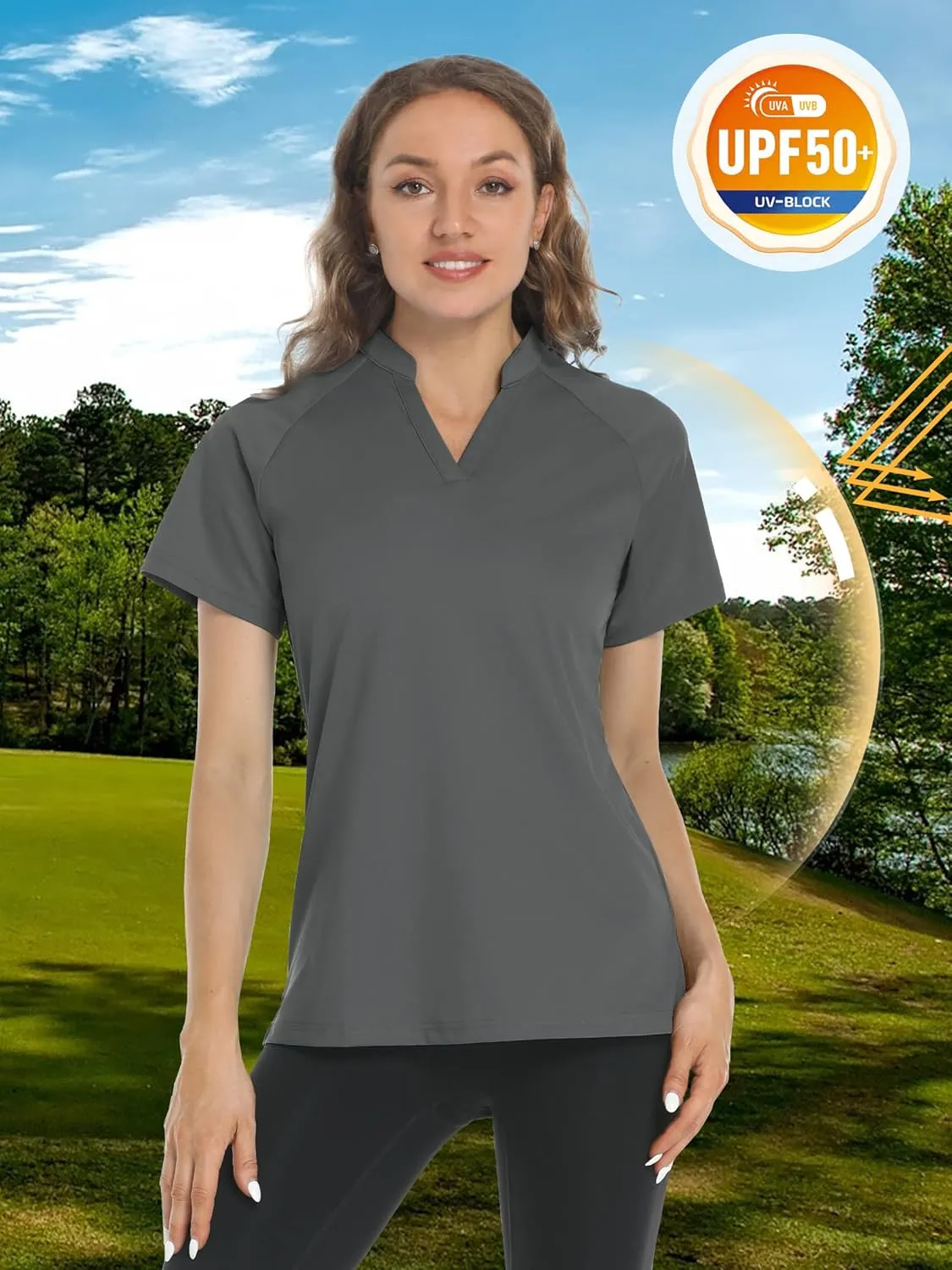TACVASEN V-Neck Shirts for Women Quick Dry UV Protection Sun Summer Golf Tops