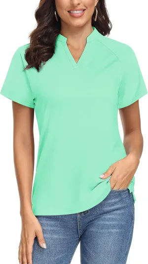 TACVASEN V-Neck Shirts for Women Quick Dry UV Protection Sun Summer Golf Tops