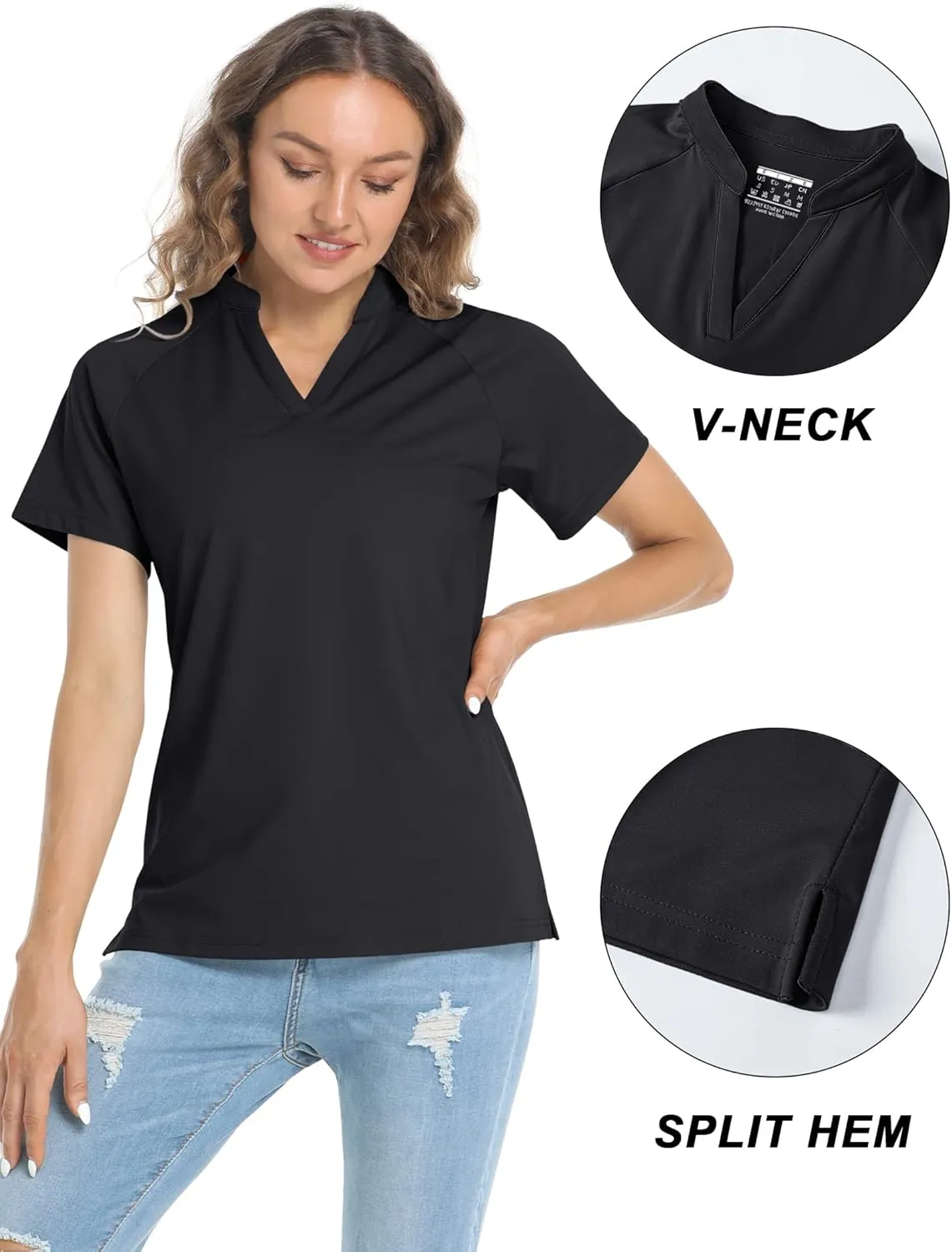 TACVASEN V-Neck Shirts for Women Quick Dry UV Protection Sun Summer Golf Tops