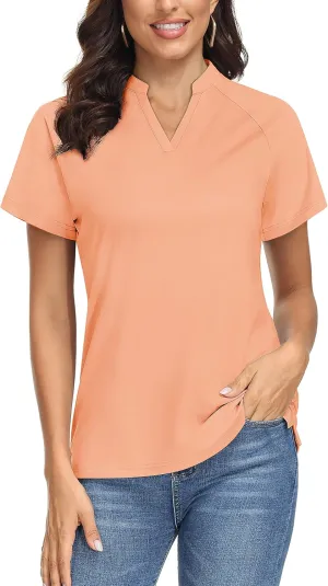TACVASEN V-Neck Shirts for Women Quick Dry UV Protection Sun Summer Golf Tops