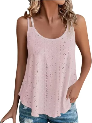 Tank Tops for Women Fashion Eyelet Embroidery Sleeveless Summer Tops Scoop Neck Spaghetti Strape Camisole Shirts