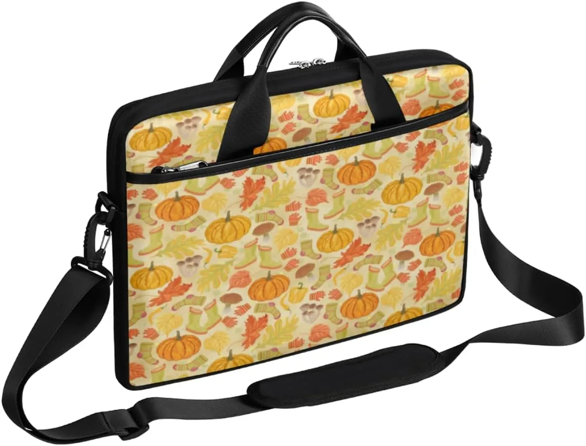 Thanksgiving Pumpkin Socks Laptop Computer Bag Waterproof Shoulder Messenger Bag 13-15 inch Durable Laptop Tote Bag with Shoulder Strap Handle Lightweight Crossbody Briefcase