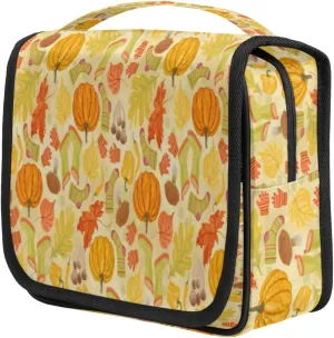 Thanksgiving Pumpkin Socks Travel Toiletry Bag for Women Portable Waterproof Travel Makeup Bag with Hanging Hook Makeup Cosmetic Organizer for Travel Business Trip Camping Bathroom