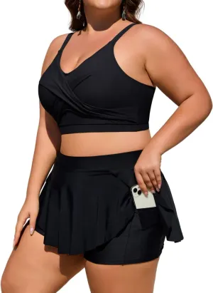 Theenkoln Womens Plus Size Bikini: Two Piece High Waisted Bathing Suit Sporty Modest Tummy Control Swimsuit