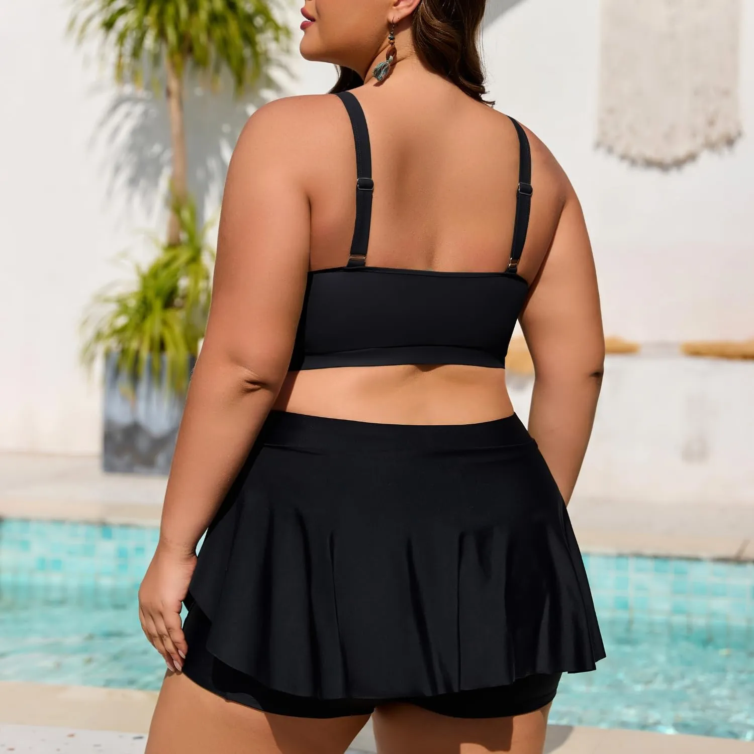 Theenkoln Womens Plus Size Bikini: Two Piece High Waisted Bathing Suit Sporty Modest Tummy Control Swimsuit