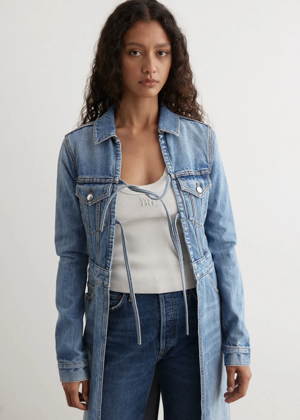 Tie Front Denim Trucker Jacket