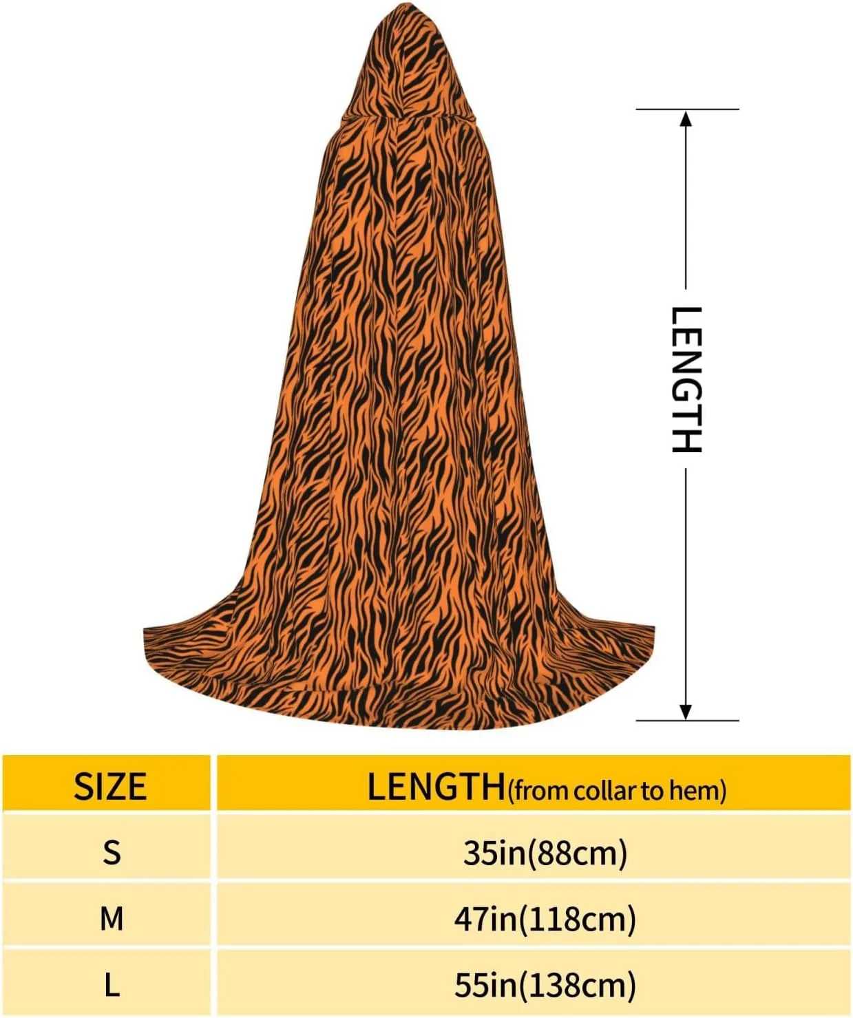 Tiger Stripes Orange Pattern Print Halloween Hooded Cloak Full Length Cape With Hood For Men And Women For Carnival