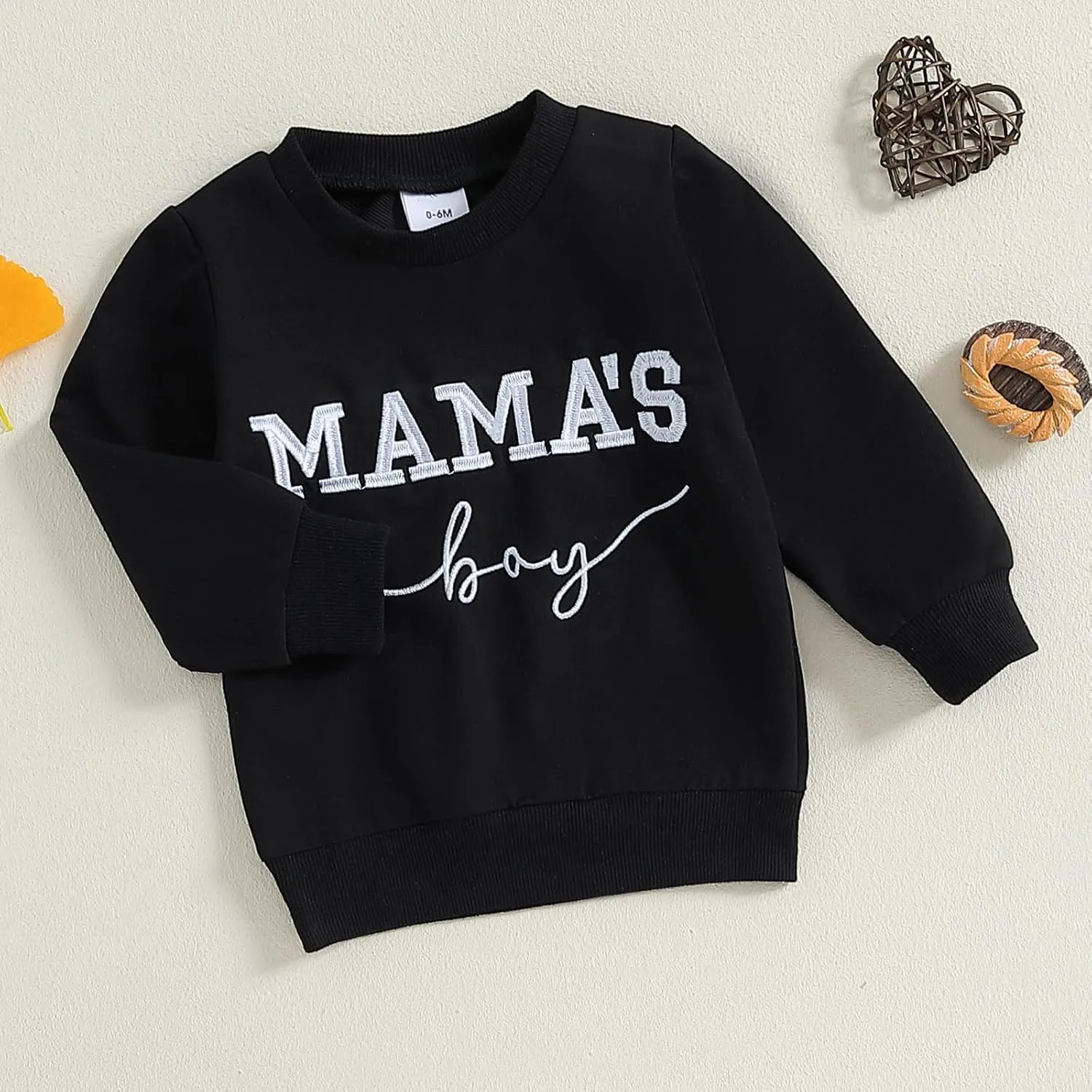 Toddler Baby Boy Sweatshirts Letter Embroidered Long Sleeve Baby Pullovers Tops Infant Fall Winter Casual Tops