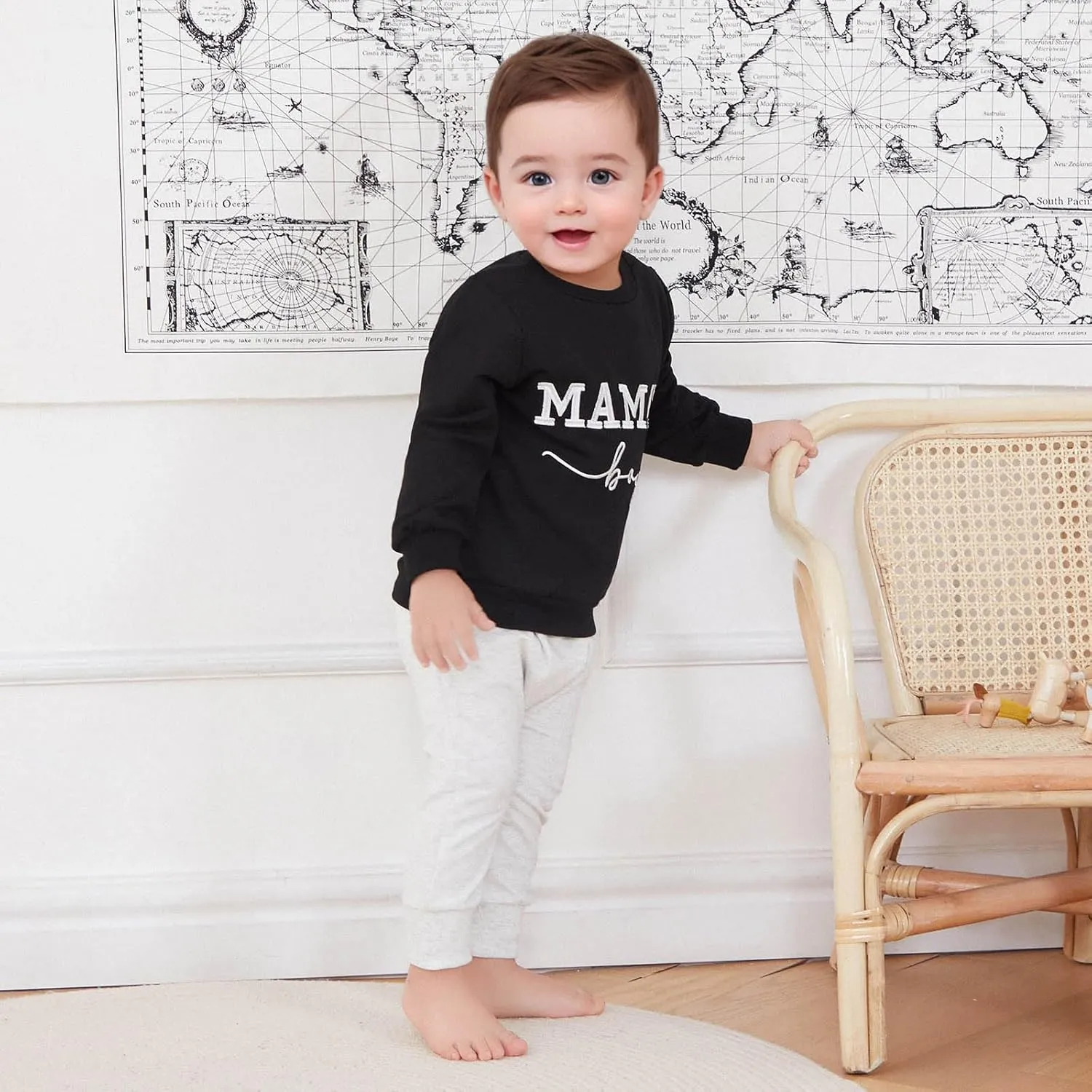 Toddler Baby Boy Sweatshirts Letter Embroidered Long Sleeve Baby Pullovers Tops Infant Fall Winter Casual Tops