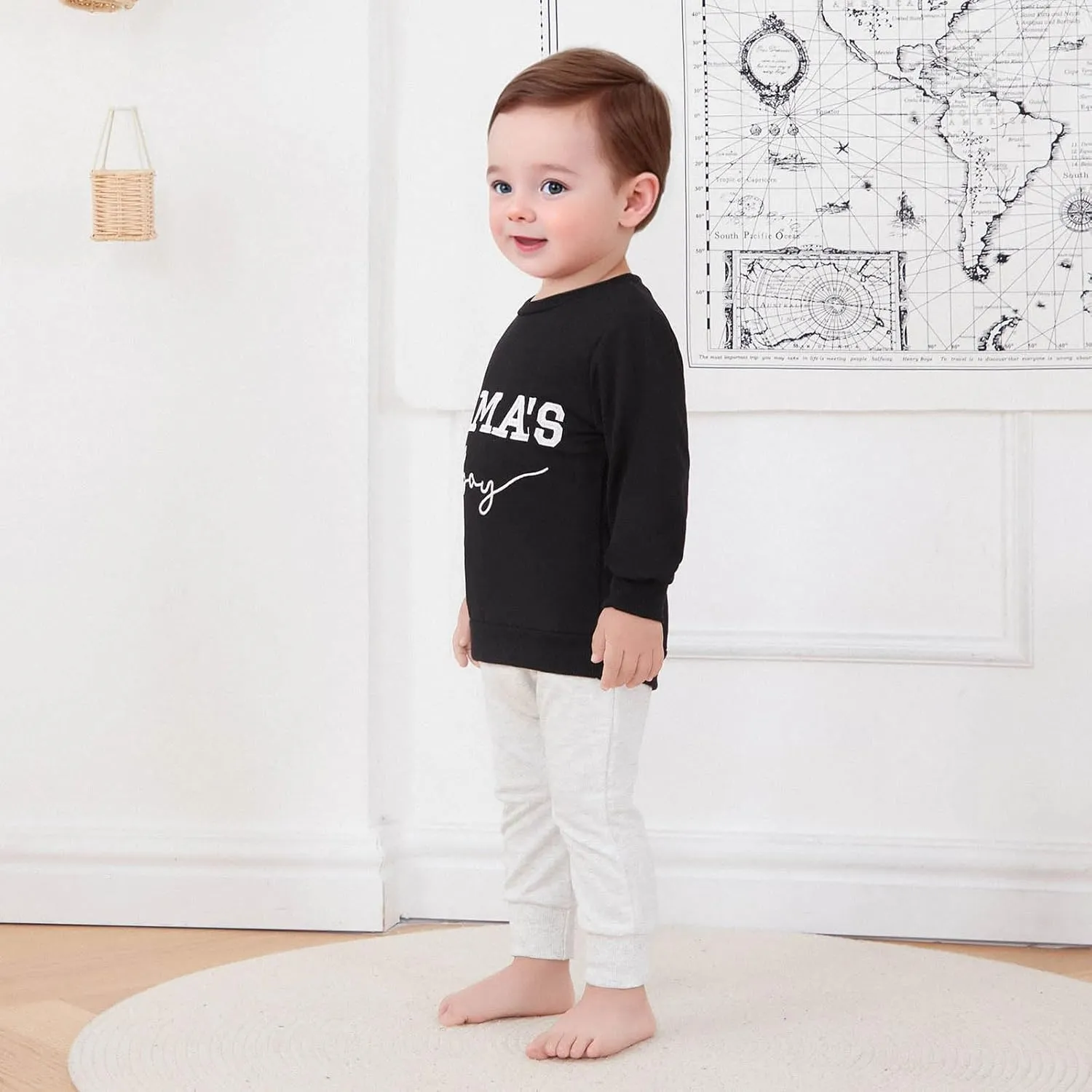 Toddler Baby Boy Sweatshirts Letter Embroidered Long Sleeve Baby Pullovers Tops Infant Fall Winter Casual Tops