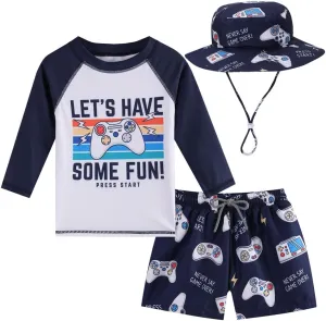 Toddlers and Baby Boys' 3-Piece Rash Guard Swimsuits Kids Long Sleeve Sunsuit Swimwear Sets