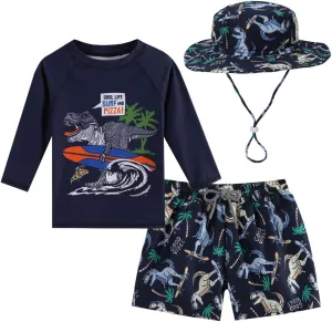 Toddlers and Baby Boys' 3-Piece Rash Guard Swimsuits Kids Long Sleeve Sunsuit Swimwear Sets