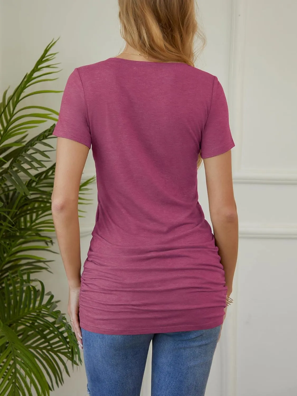 TORARY Women's 2024 Casual Long Sleeves Slim Fit Crew Neck Ruched Tunic Top T-Shirt Dress