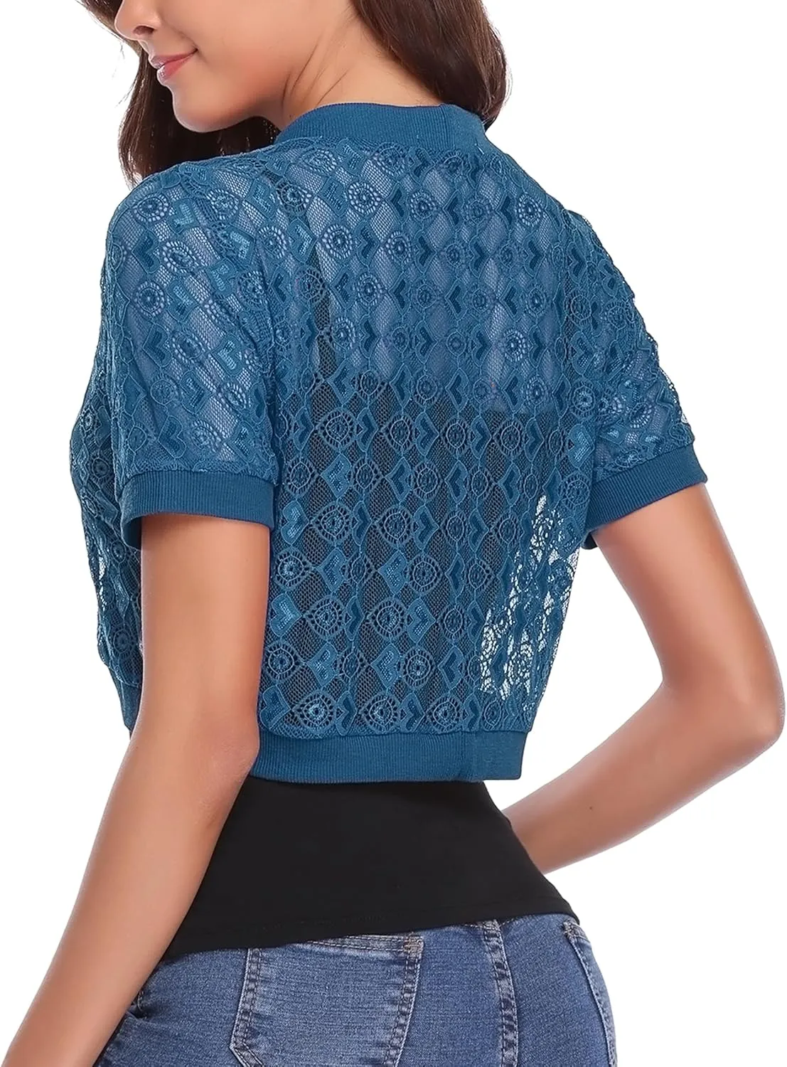 Totatuit Womens Short Bolero Shrugs for Dresses Open Front Short Sleeve Floral Lace Summer Sheer Cropped Cardigans