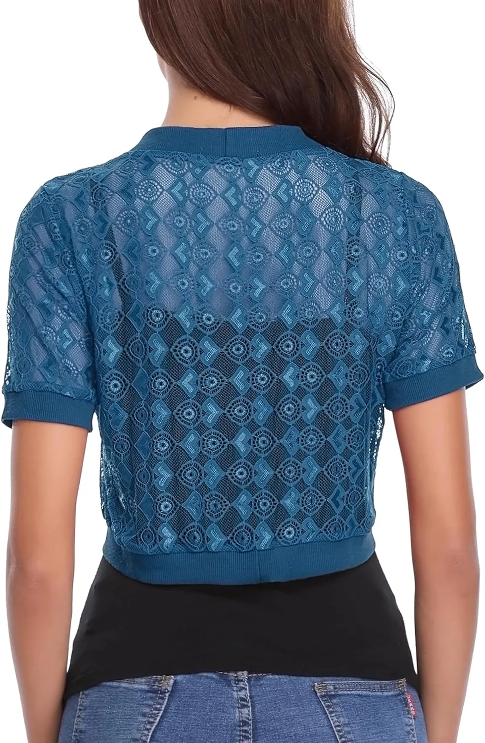 Totatuit Womens Short Bolero Shrugs for Dresses Open Front Short Sleeve Floral Lace Summer Sheer Cropped Cardigans