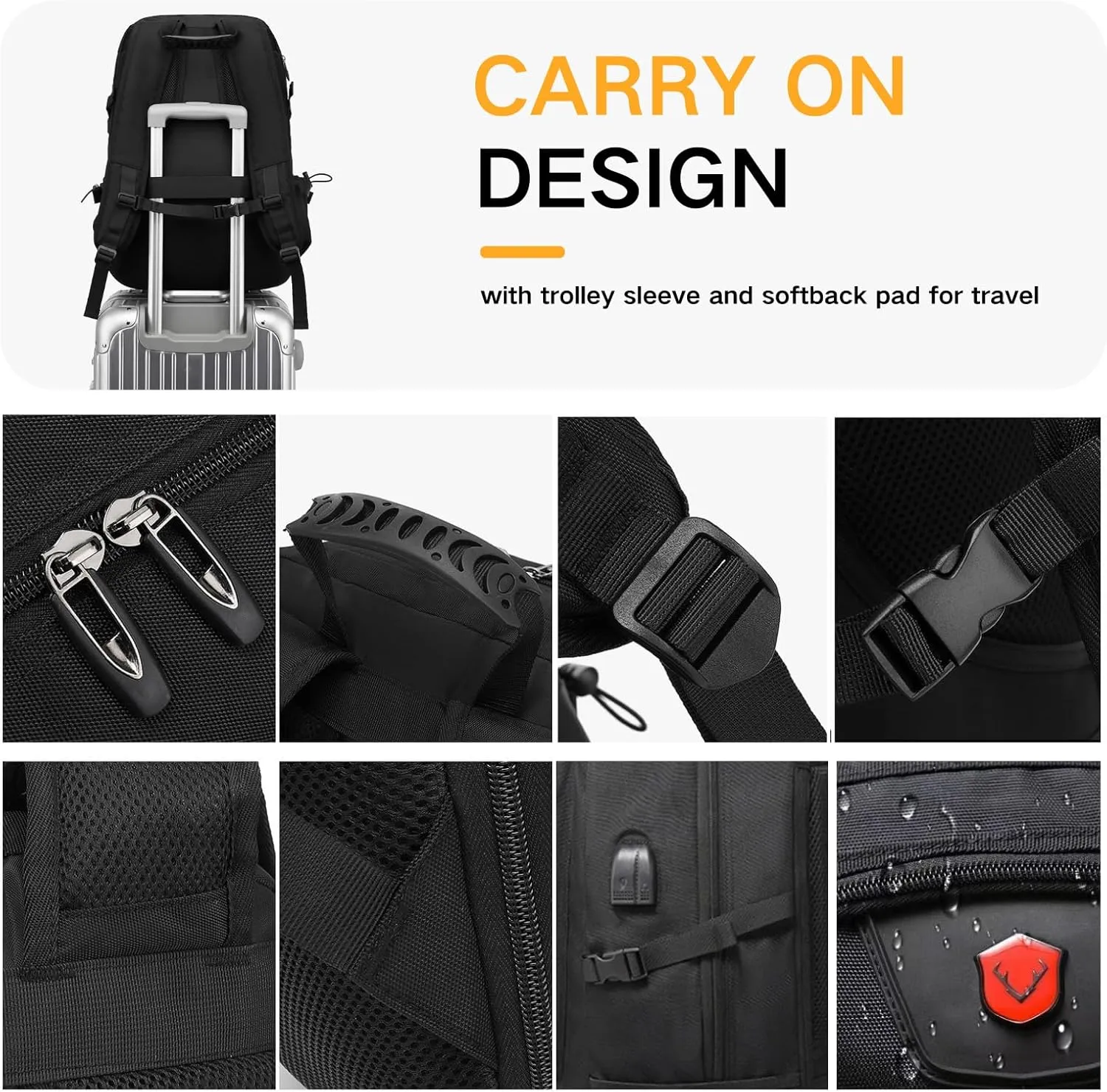 Travel Backpack 50L, 17 Inch Laptop Backpack for Men Women, Large Waterproof Carry On Backpack, TSA Friendly Flight Approved Anti-Theft Backpack with USB Interface & Shoe Compartment, Black