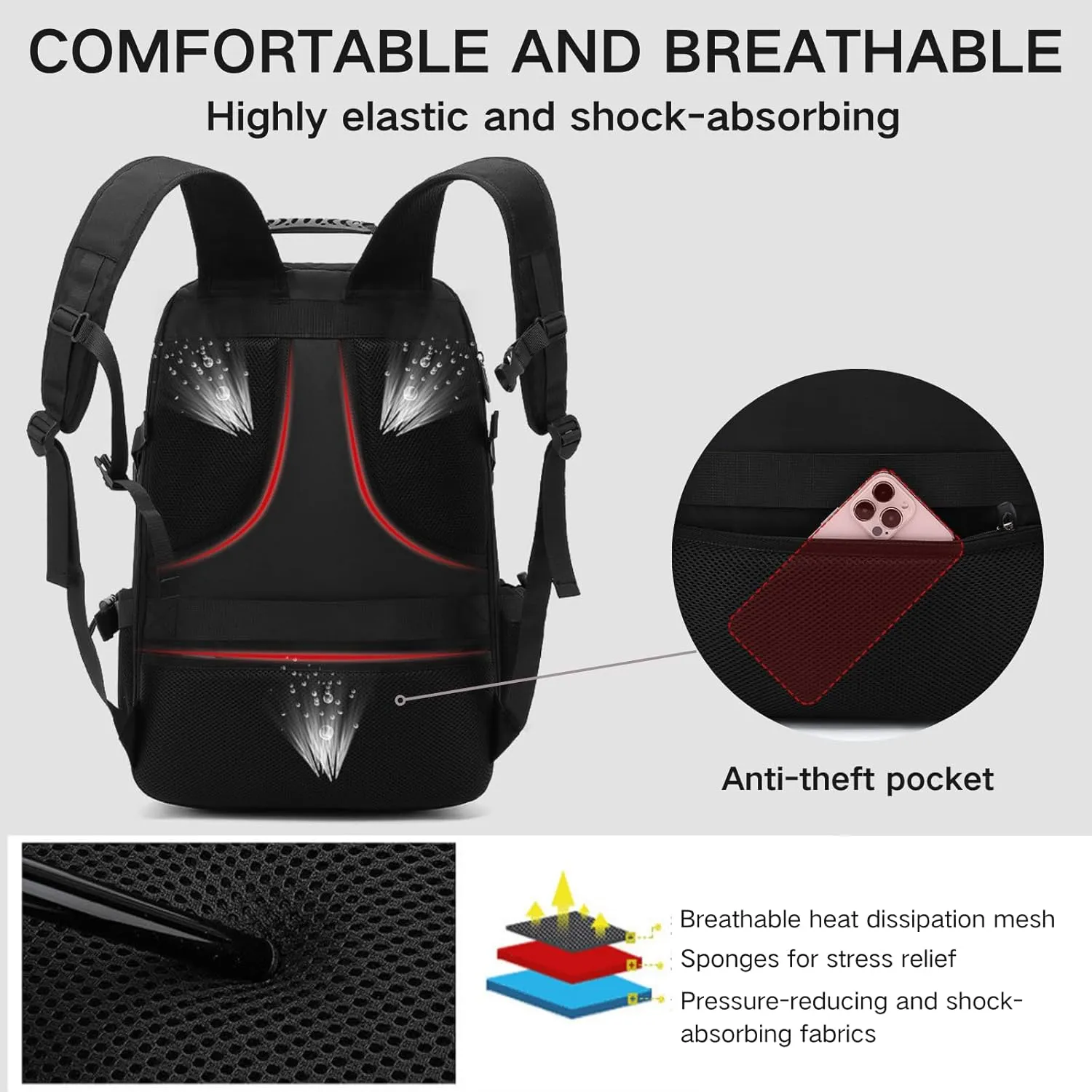Travel Backpack 50L, 17 Inch Laptop Backpack for Men Women, Large Waterproof Carry On Backpack, TSA Friendly Flight Approved Anti-Theft Backpack with USB Interface & Shoe Compartment, Black