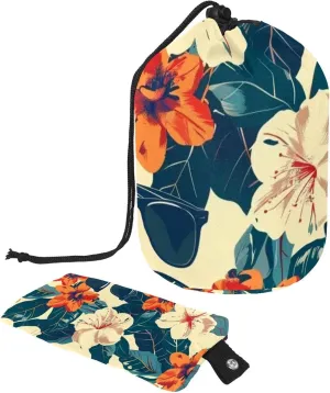 Travel Cosmetic Bags bucket Makeup Bag, Vintage Florals Sunglasses 50 Women Portable Foldable Cases, Multifunctional Toiletry Bucket Bags Round Organizer Storage