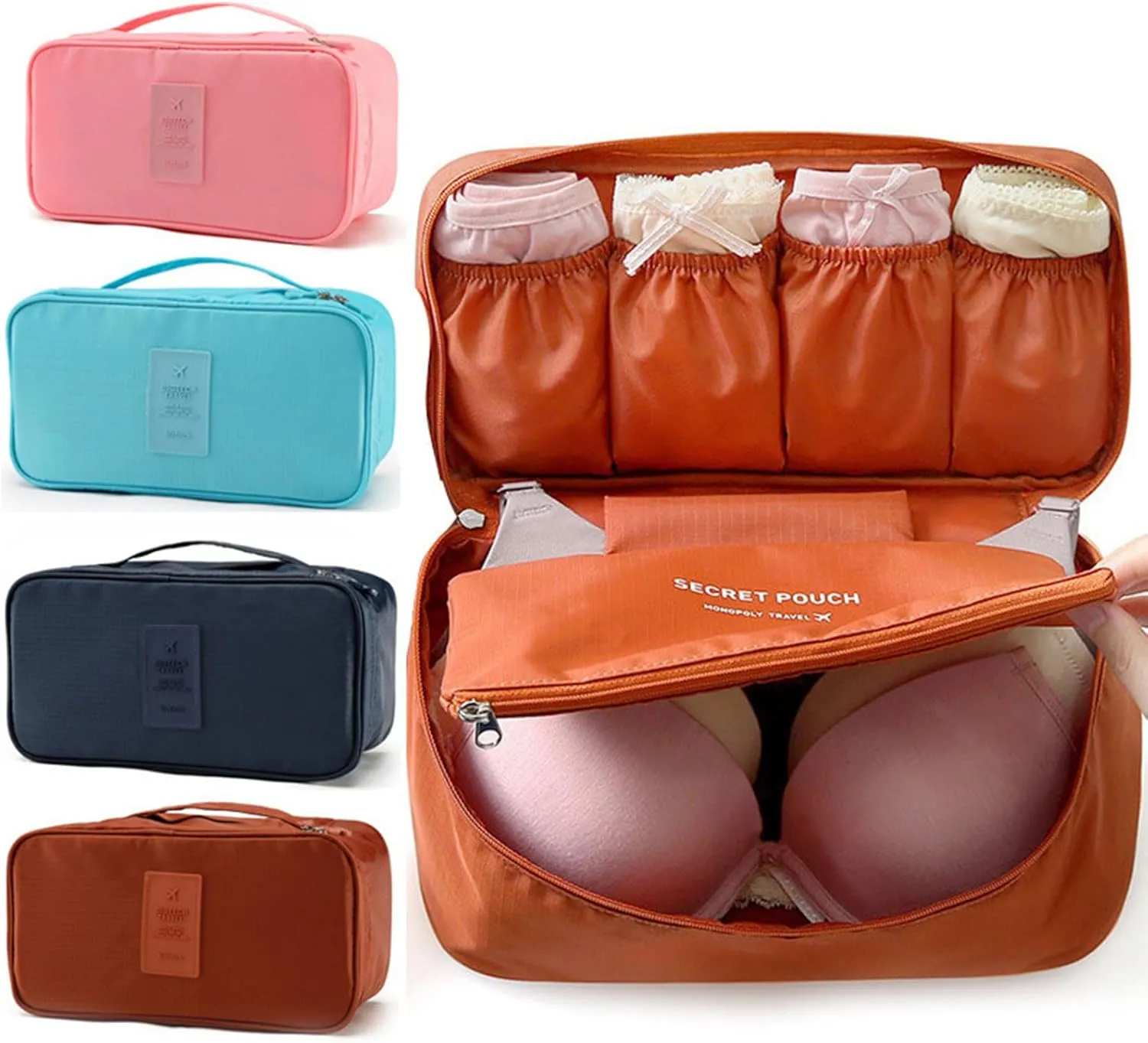 Travel Storage Bag for Bra Underwear Cosmetics Makeup Travel Organizer Wardrobe Closet Clothes Pouch Socks Panties Bags Travel Bags Organizer for Luggage, Orange