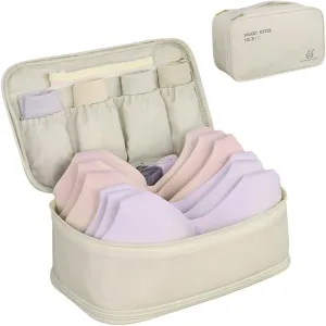 Travel Underwear Bra Storage Bag, Waterproof & Wrinkle Resistant, 4-in-1 Compartments, Portable & Lightweight, Beige