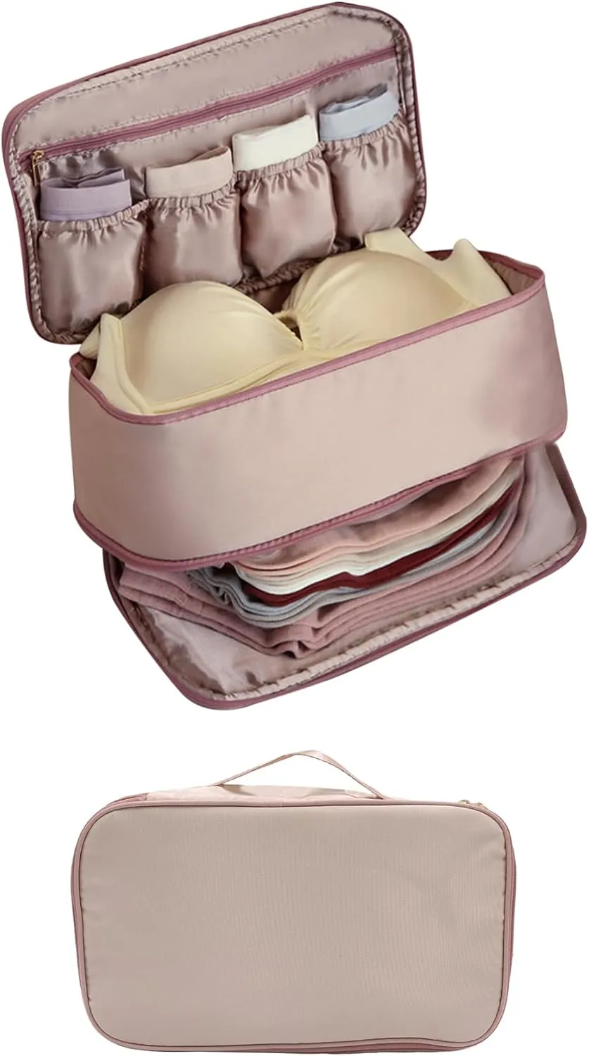 Travel Underwear Lingerie Bra Socks Bag Organizer Storage Pouch Portable Luggage Multiple Layers Pack Cube Toiletry Bag,Rose Pink4#