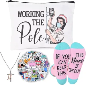 UAREHIBY Nurse Gifts for Women,Nurse Accessories for Work with Makeup Bag,Necklace,Socks,Stickers,Nurses Graduation Gift In Bulk with Zipper Bag Cosmetic Bag