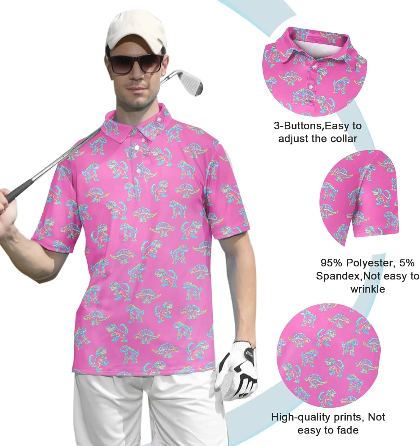 UNIFACO Mens Golf Shirt 3D Print Polo Shirts Dry Fit Performance Moisture Wicking Short Sleeve
