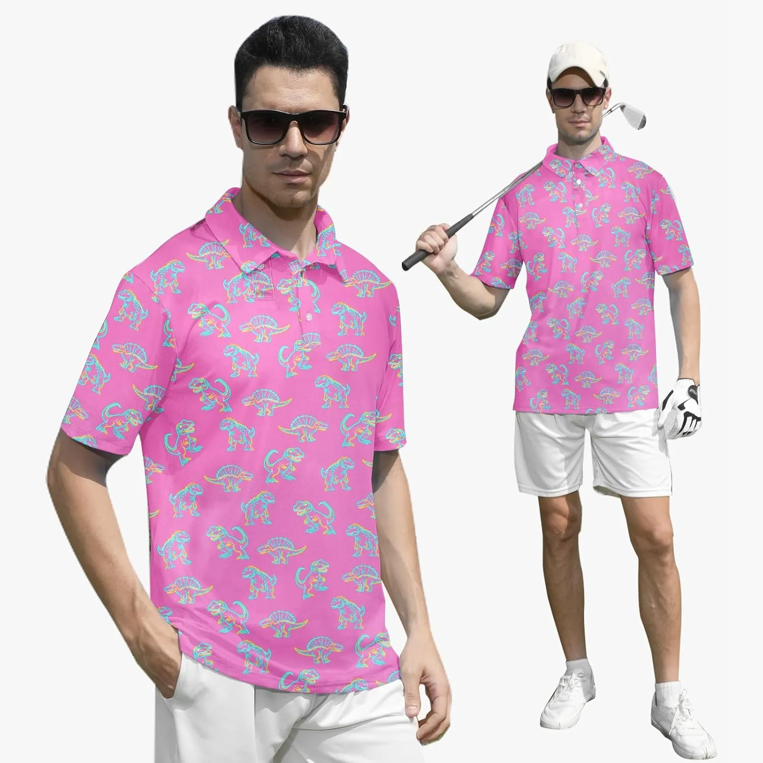 UNIFACO Mens Golf Shirt 3D Print Polo Shirts Dry Fit Performance Moisture Wicking Short Sleeve