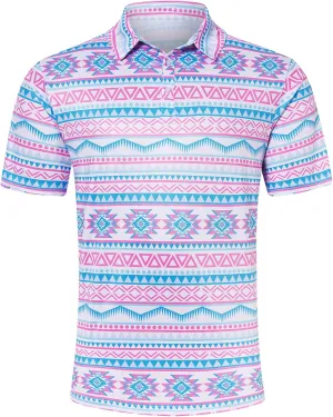 UNIFACO Mens Golf Shirt 3D Print Polo Shirts Dry Fit Performance Moisture Wicking Short Sleeve