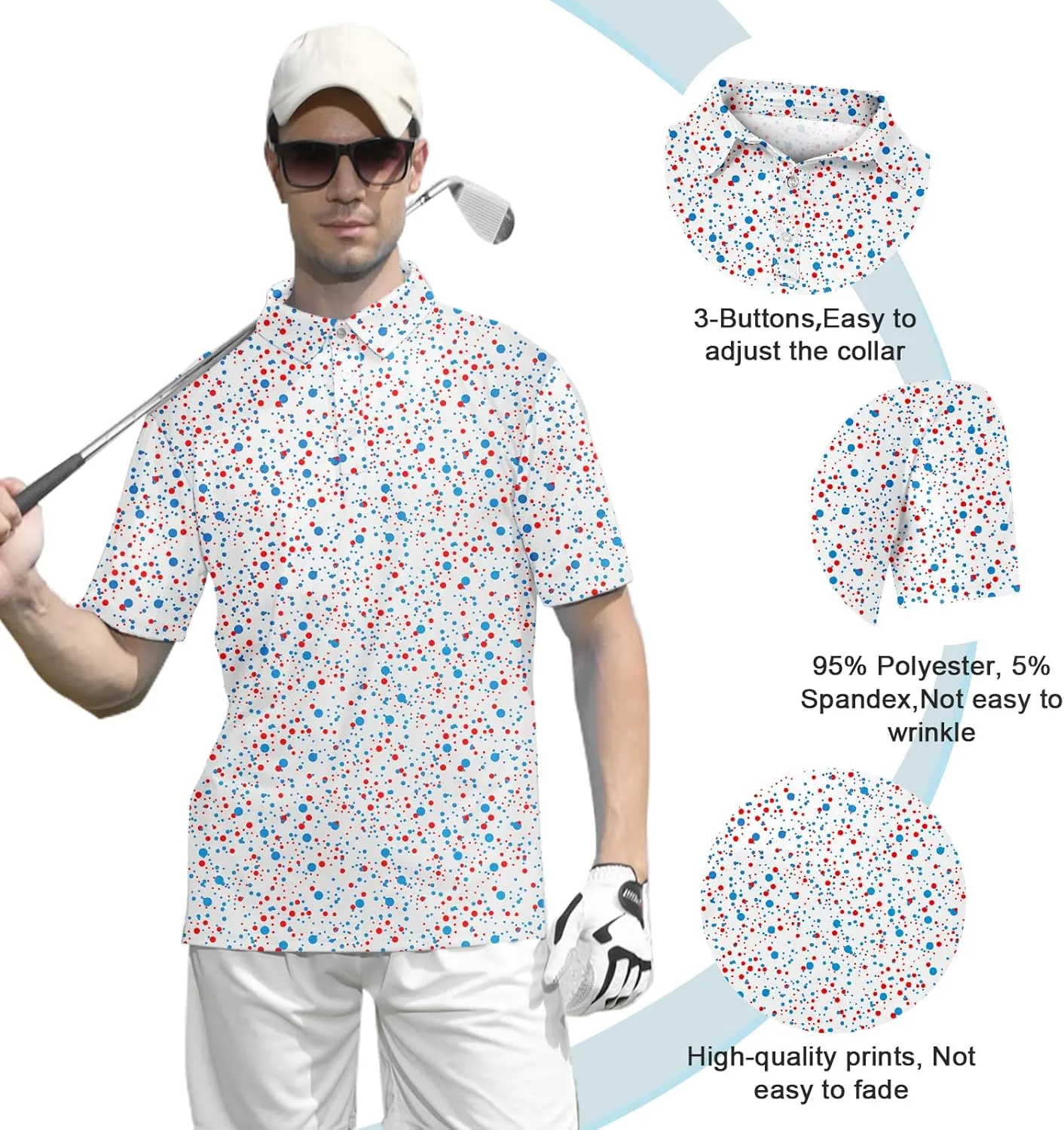UNIFACO Mens Golf Shirt 3D Print Polo Shirts Dry Fit Performance Moisture Wicking Short Sleeve