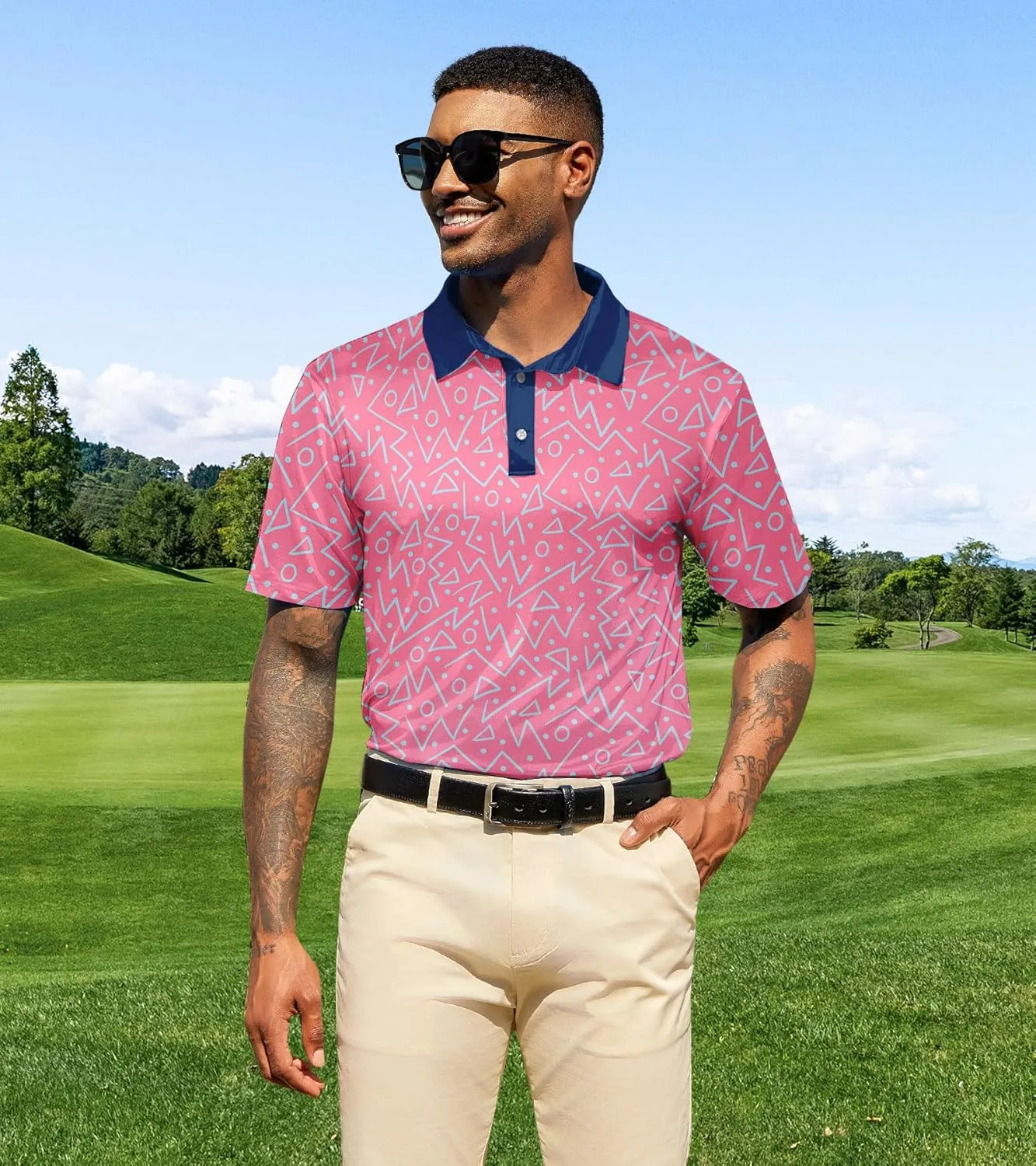 UNIFACO Mens Golf Shirt 3D Print Polo Shirts Dry Fit Performance Moisture Wicking Short Sleeve