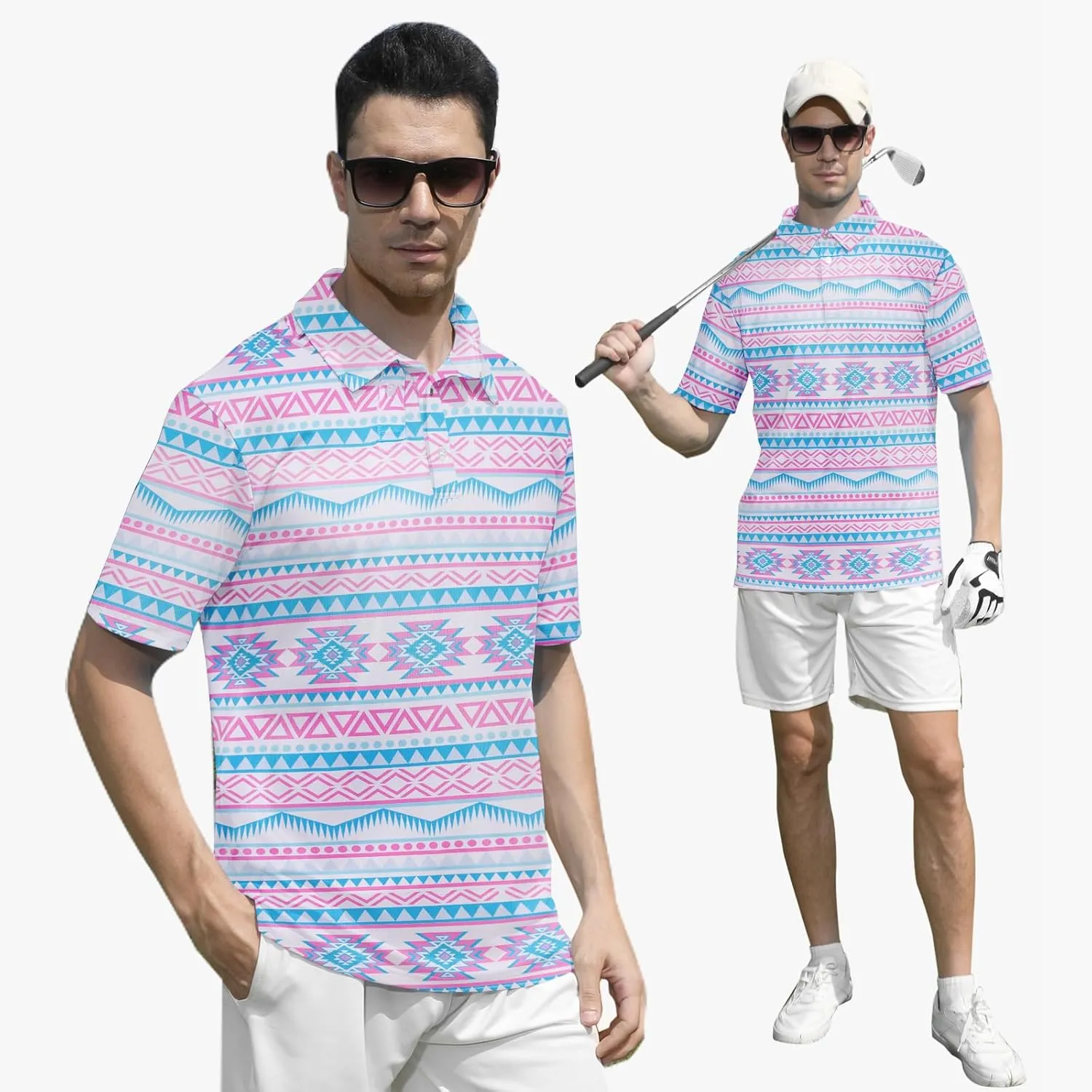 UNIFACO Mens Golf Shirt 3D Print Polo Shirts Dry Fit Performance Moisture Wicking Short Sleeve