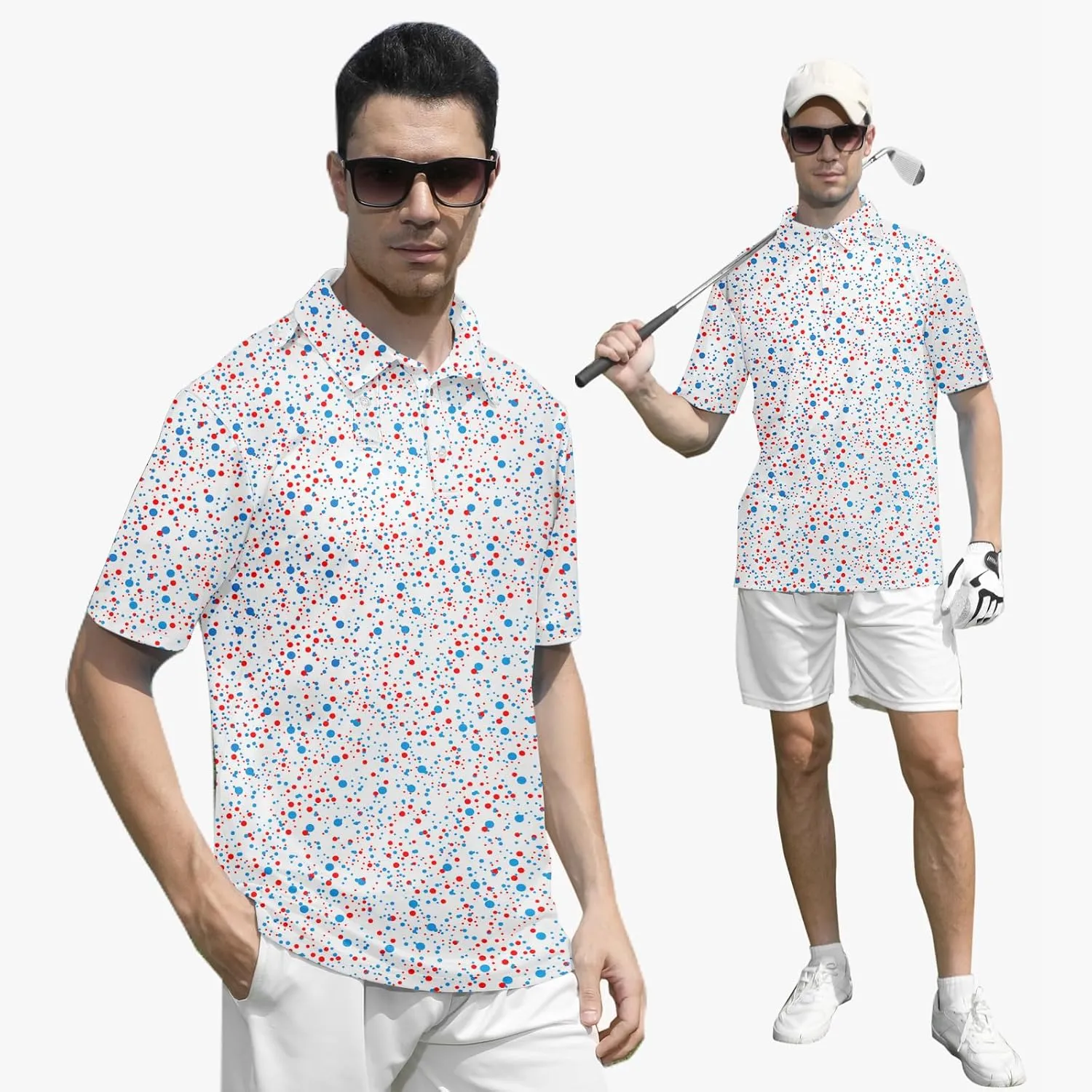 UNIFACO Mens Golf Shirt 3D Print Polo Shirts Dry Fit Performance Moisture Wicking Short Sleeve