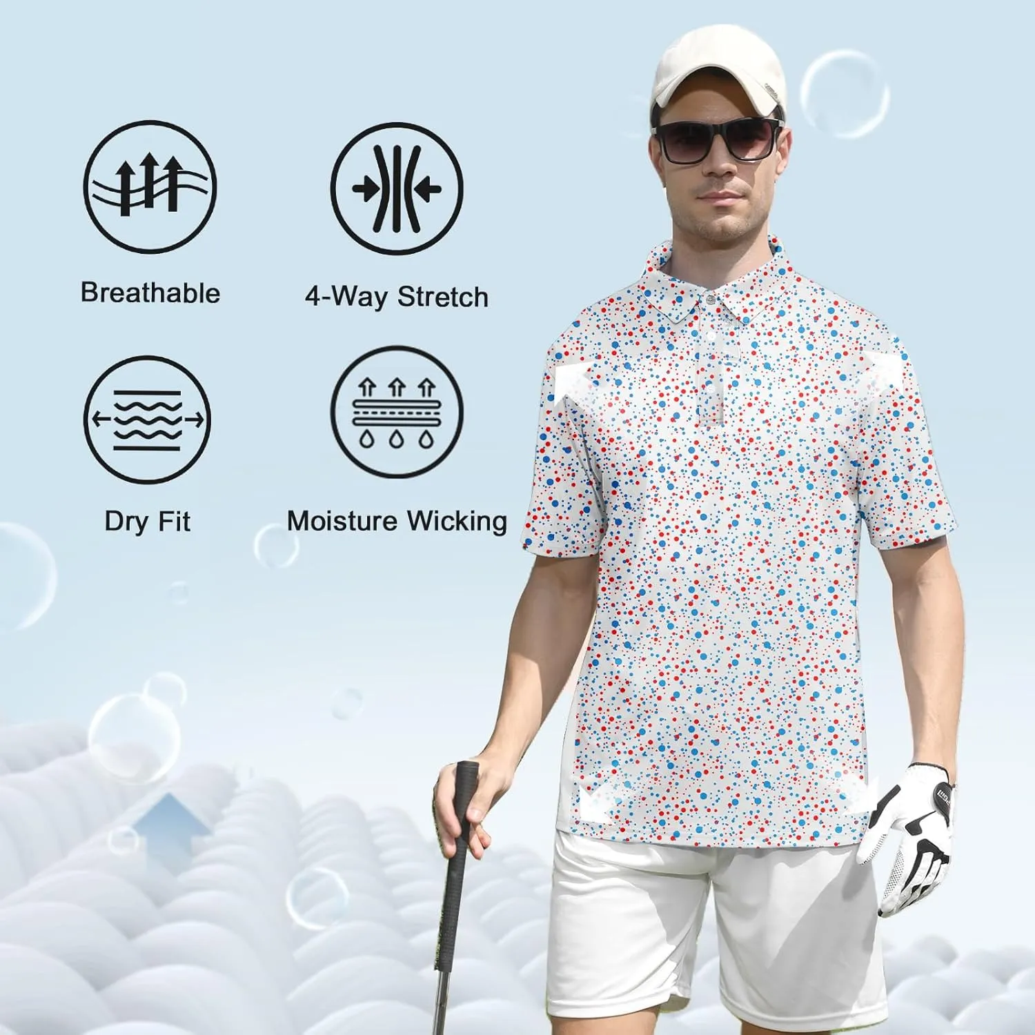 UNIFACO Mens Golf Shirt 3D Print Polo Shirts Dry Fit Performance Moisture Wicking Short Sleeve