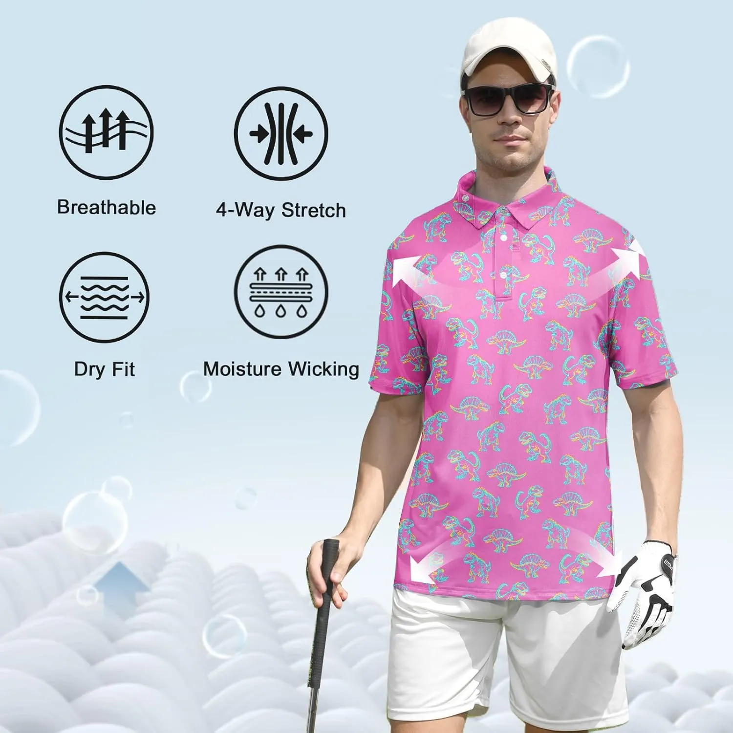UNIFACO Mens Golf Shirt 3D Print Polo Shirts Dry Fit Performance Moisture Wicking Short Sleeve
