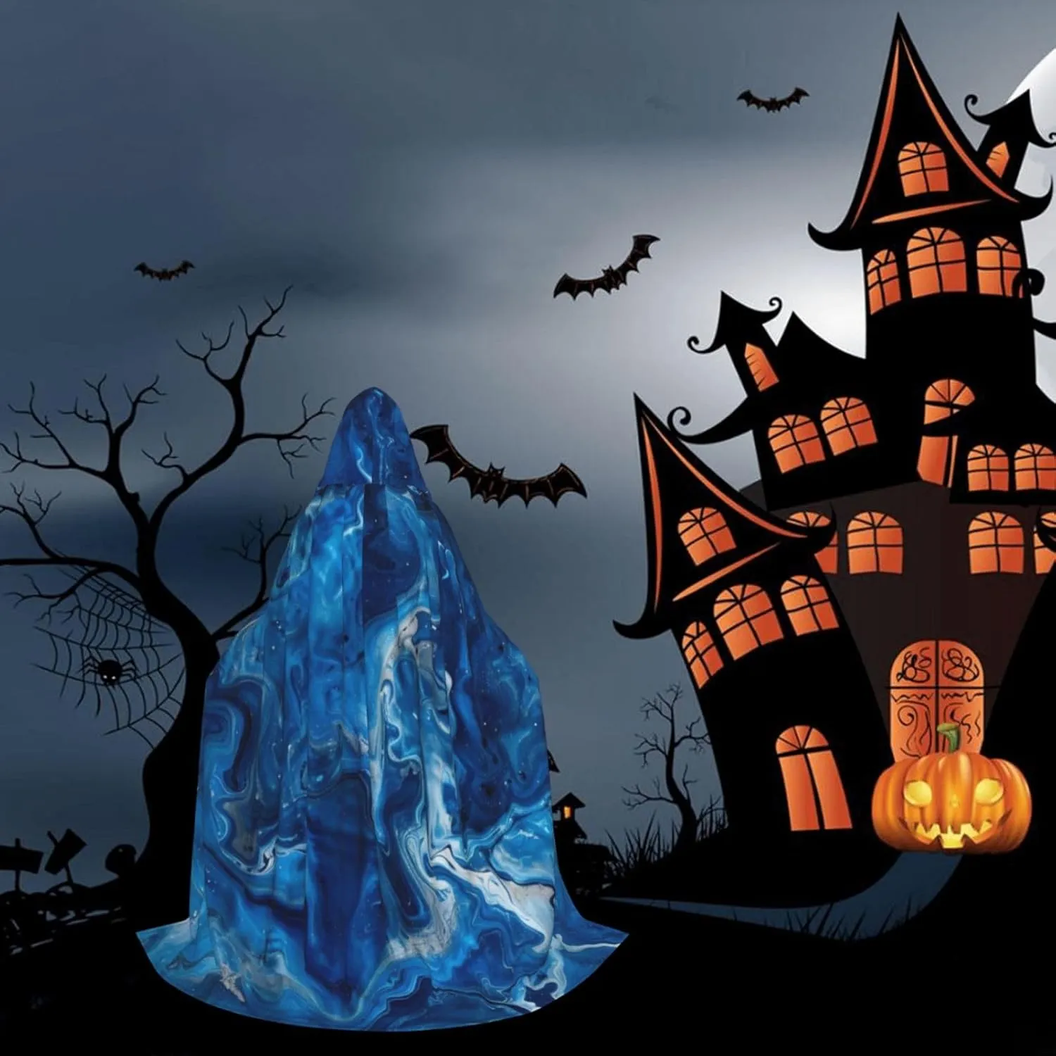 Unisex Hooded Robe Cloak, abstract blue - Adults' Lightweight Cloak for Halloween Cosplay Costumes -
