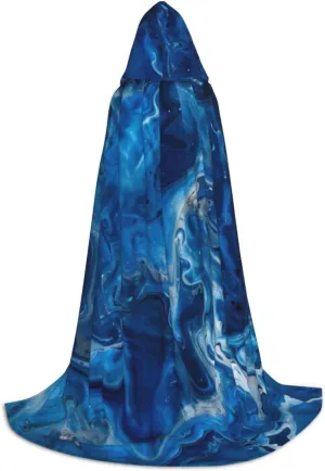 Unisex Hooded Robe Cloak, abstract blue - Adults' Lightweight Cloak for Halloween Cosplay Costumes -