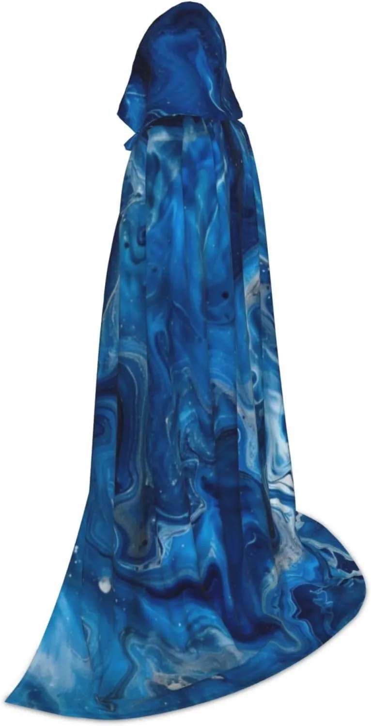 Unisex Hooded Robe Cloak, abstract blue - Adults' Lightweight Cloak for Halloween Cosplay Costumes -