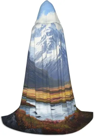 Unisex Hooded Robe Cloak, arctic landscape alaska mountains scenery - Adults' Lightweight Cloak for Halloween Cosplay Costumes - Large
