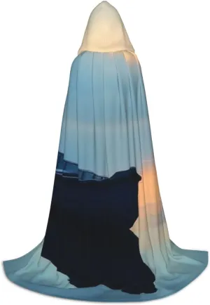 Unisex Hooded Robe Cloak, boat at dusk - Adults' Lightweight Cloak for Halloween Cosplay Costumes -