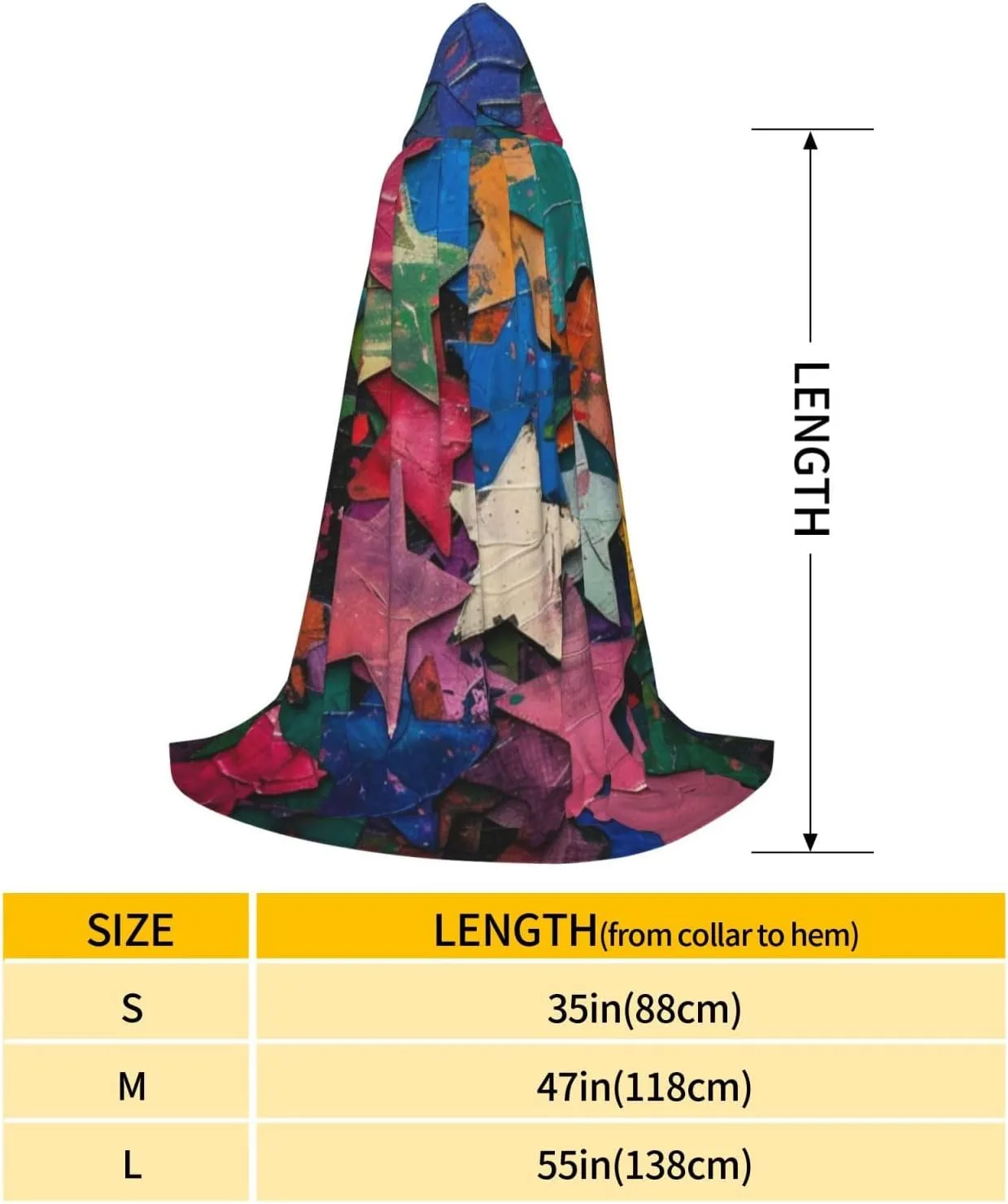 Unisex Hooded Robe Cloak, color stars - Adults' Lightweight Cloak for Halloween Cosplay Costumes -