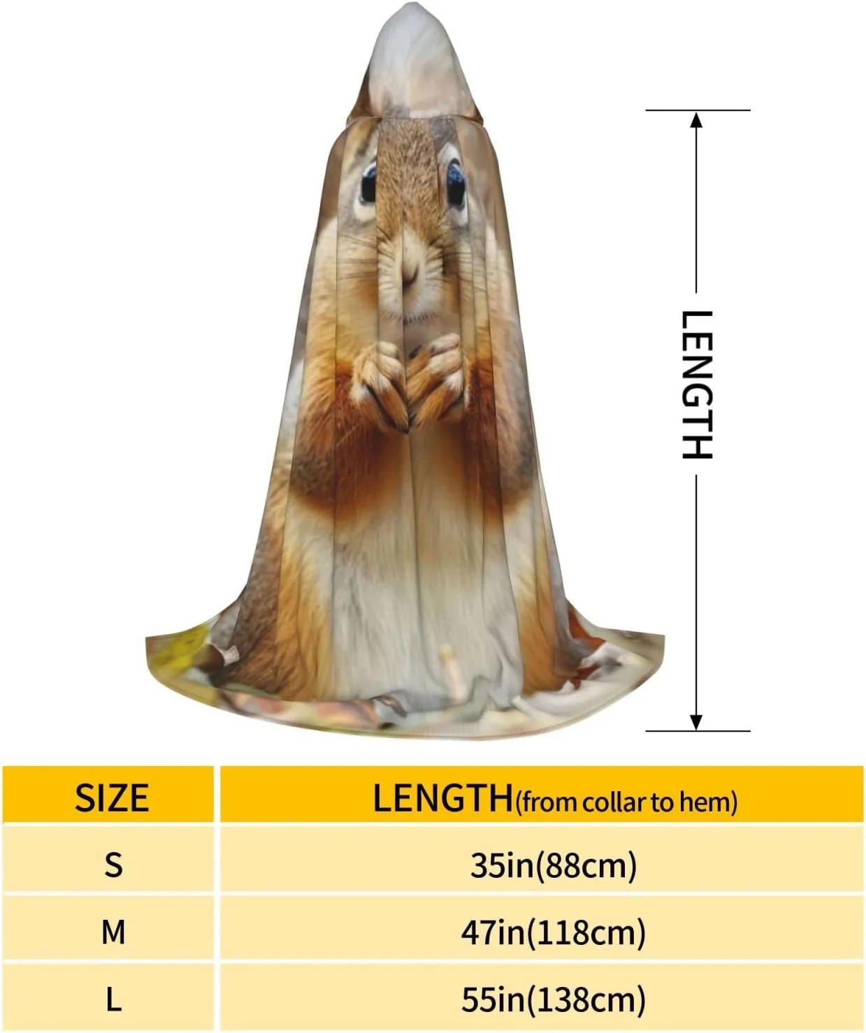 Unisex Hooded Robe Cloak, cute squirrel - Adults' Lightweight Cloak for Halloween Cosplay Costumes -