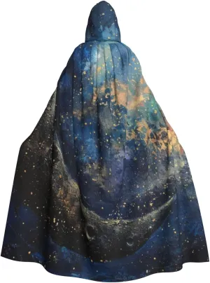Unisex Hooded Robe Cloak, galaxy moon - Adults' Lightweight Cloak for Halloween Cosplay Costumes