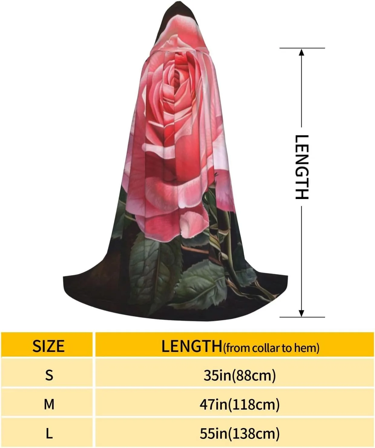 Unisex Hooded Robe Cloak, pink rose - Adults' Lightweight Cloak for Halloween Cosplay Costumes -