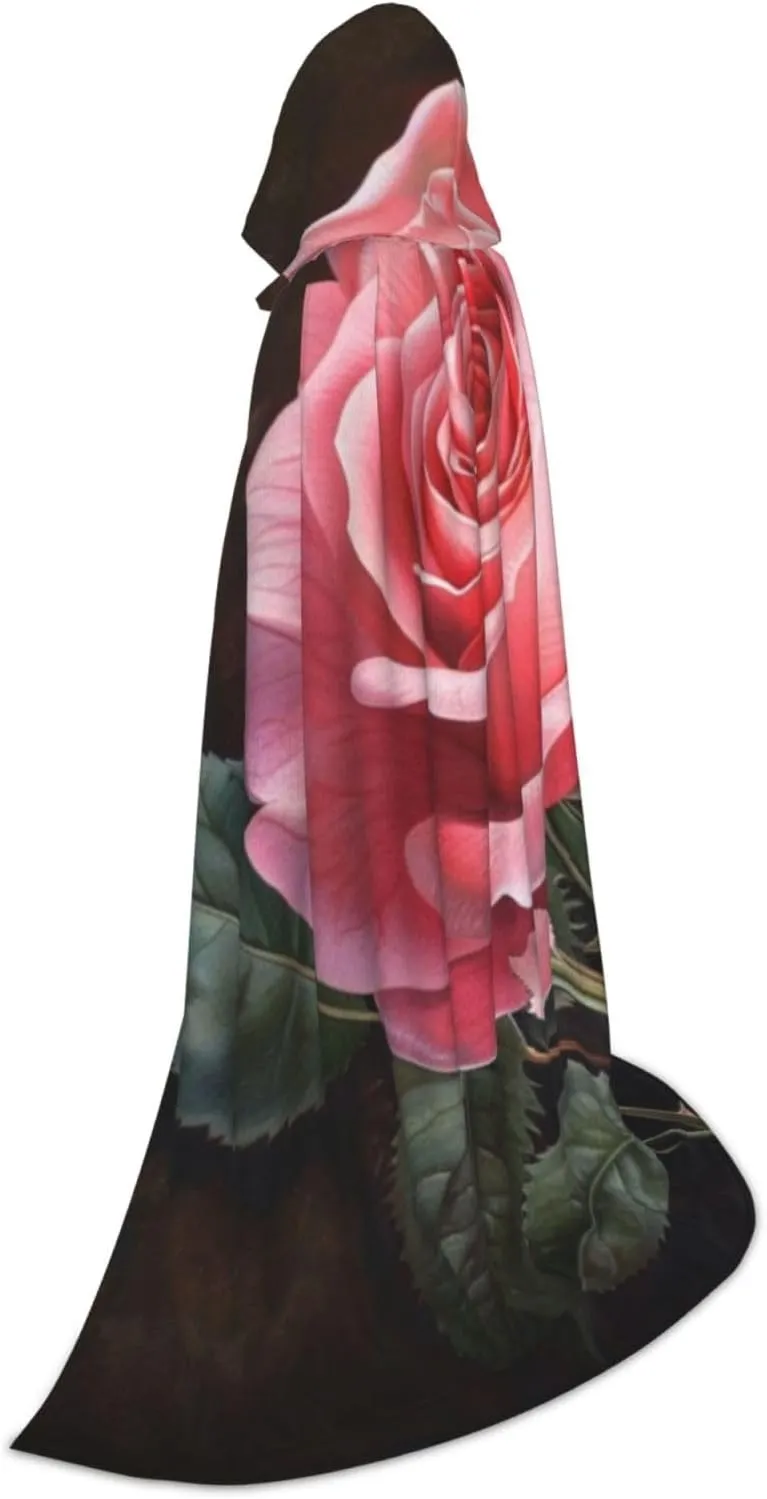 Unisex Hooded Robe Cloak, pink rose - Adults' Lightweight Cloak for Halloween Cosplay Costumes -