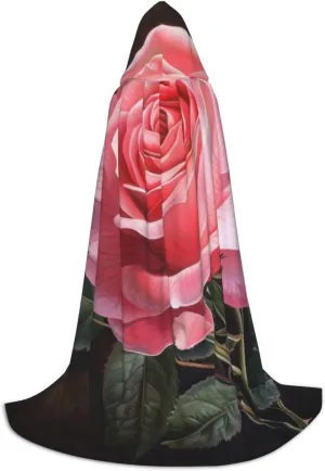Unisex Hooded Robe Cloak, pink rose - Adults' Lightweight Cloak for Halloween Cosplay Costumes -