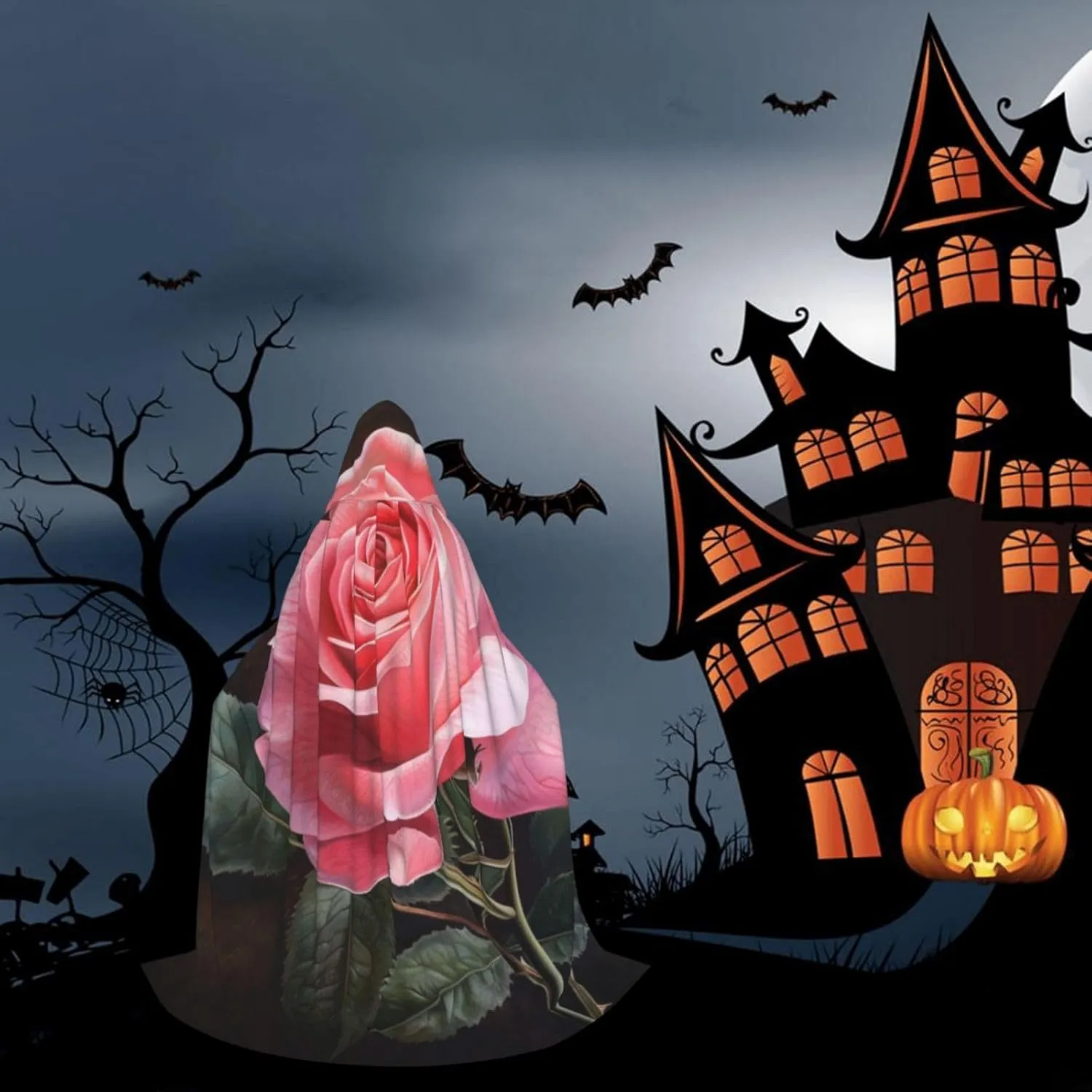 Unisex Hooded Robe Cloak, pink rose - Adults' Lightweight Cloak for Halloween Cosplay Costumes -