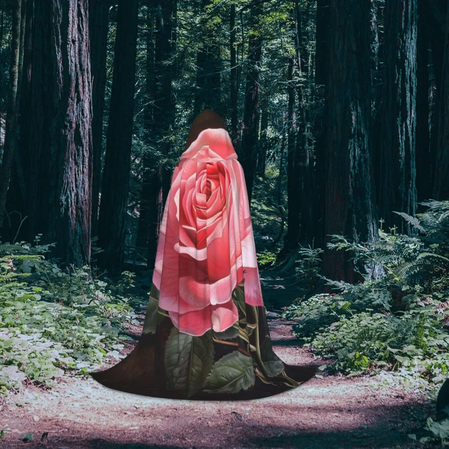 Unisex Hooded Robe Cloak, pink rose - Adults' Lightweight Cloak for Halloween Cosplay Costumes -