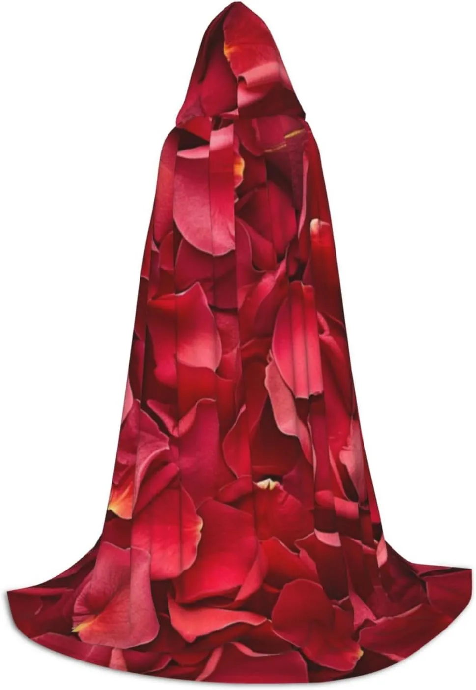 Unisex Hooded Robe Cloak, red rose petals - Adults' Lightweight Cloak for Halloween Cosplay Costumes -