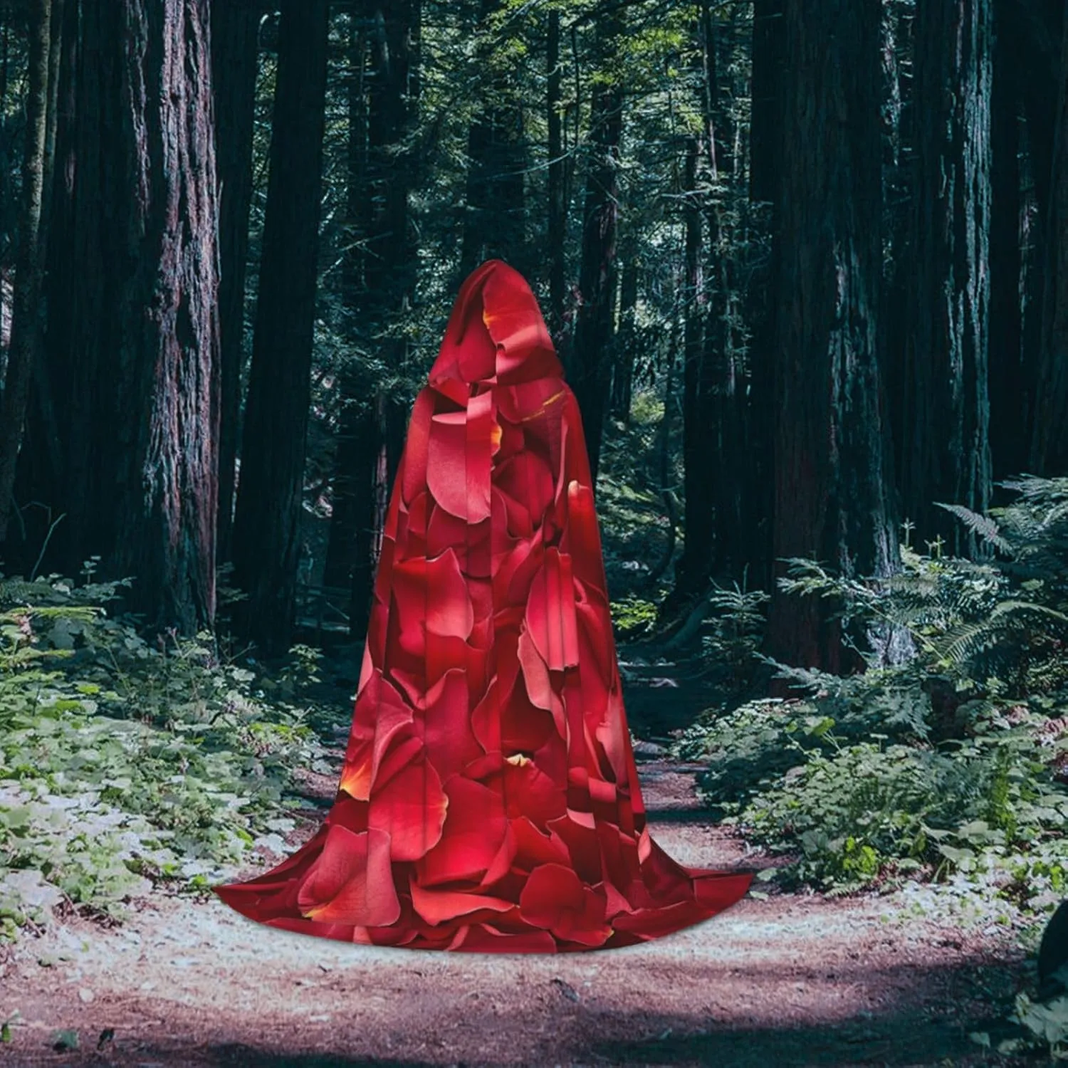 Unisex Hooded Robe Cloak, red rose petals - Adults' Lightweight Cloak for Halloween Cosplay Costumes -